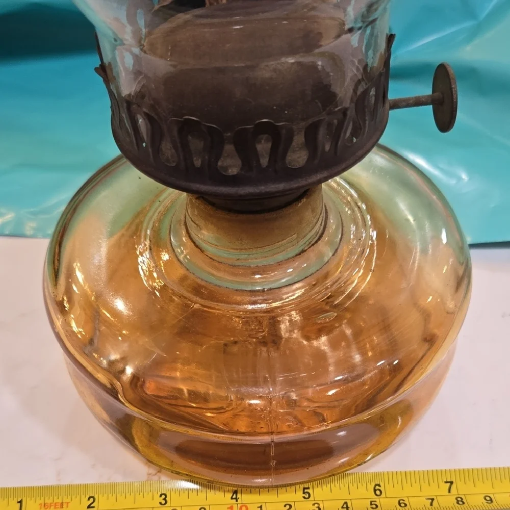 Source Unknown Glass Lantern with Amber Base